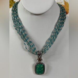 Lia Sophia Light blue seed bead necklace with enamel pendant silver tone